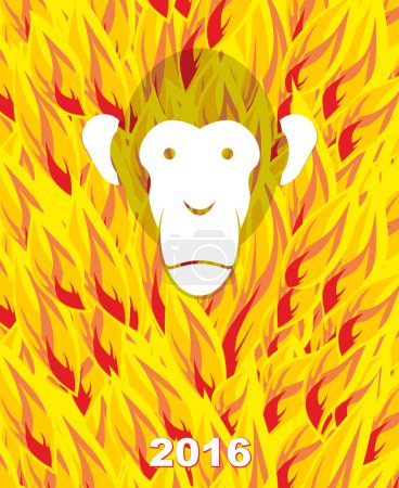 New year 2016. Monkey on flame background. Year of  Fire Monkey 