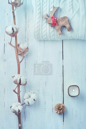 White collection of winter or Christmas decorations
