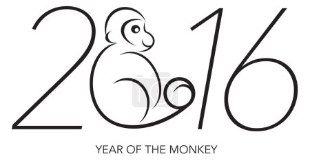 2016 Year of the Monkey Numerals Line Art Vector Illustration