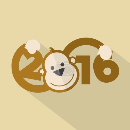 2016 Typography With Cute Monkey Vector Illustration