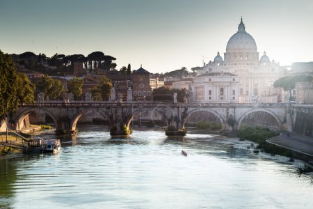 view on Tiber and St Peter Basilica in Vatican