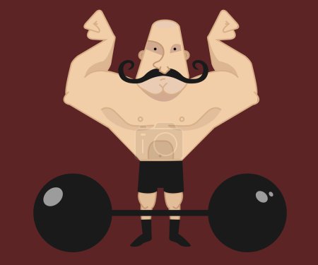 Strong,circus athlete with dark twirled mustaches