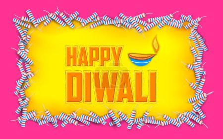 Happy Diwali background with diya and firecracke