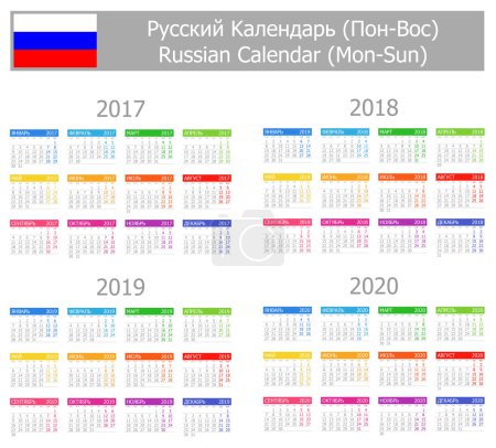 2017-2020 Russian Type-1 Calendar Mon-Sun