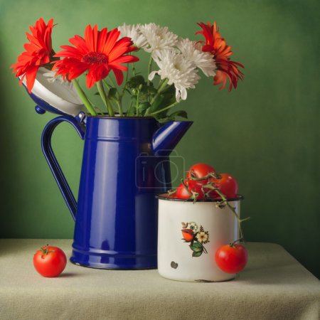 Flowers and cherry tomatoes