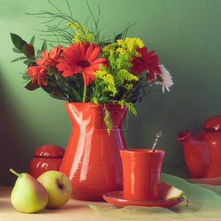 Vintage still life with red tableware