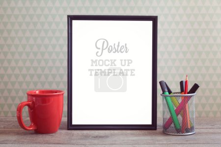Poster mock up template with cup