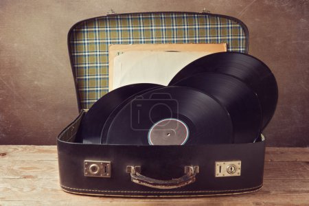 Vintage suitcase with music records