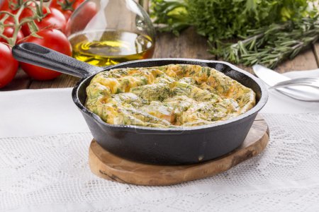 Frittata with salmon and herbs.