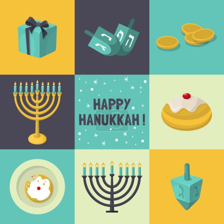 Jewish Holiday Hanukkah icons set