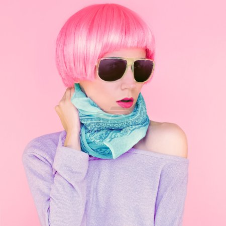 Fashionable woman in sunglasses bright colors style