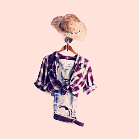 Plaid Shirt and Jeans on Hanger with Sunhat