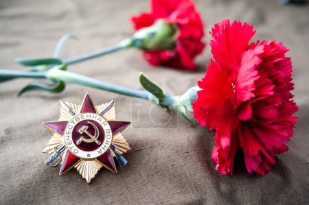 Order of the patriotic war 1st class and two red carnations