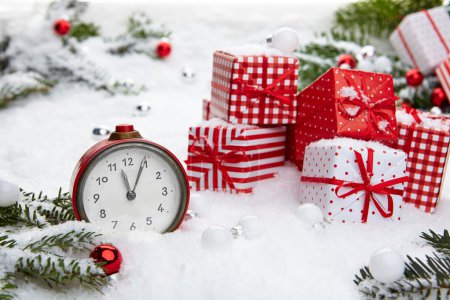 Alarm clock with snow and Christmas decorations