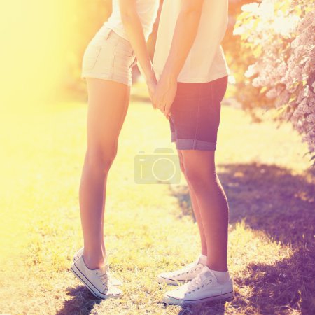 Summer lifestyle colorful photo young couple in love outdoors