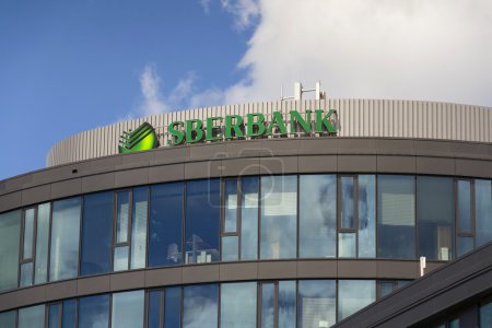 Sberbank corporation logo on the building of Czech headquarters