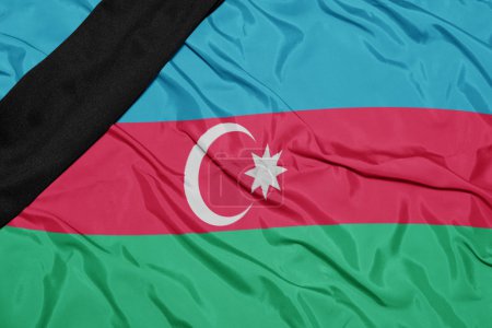 national flag of azerbaijan with black mourning ribbon 