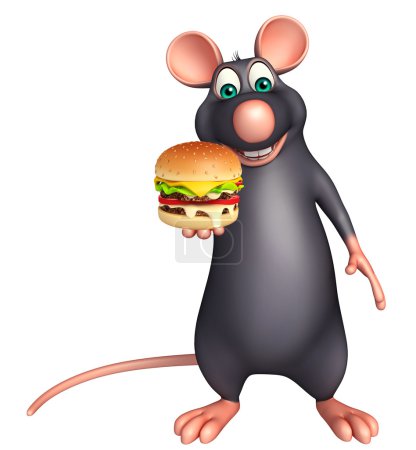 cute Rat cartoon character with burger 