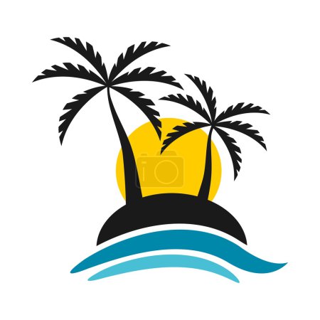 Tropical Island With Sunset And Sea Logo Vector