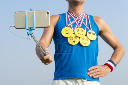 Athlete Taking Selfie with Gold Medal Emojis