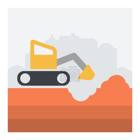 Vector illustration with scene of excavator in action.