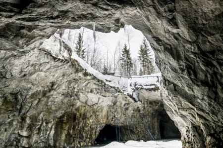 An abandoned tunnel in the marble quarry Ruskeala in Karelia, Ru