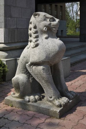 Sculpture near Museum of local lore in Yuzhno-Sakhalinsk. Sakhalin island. Russia