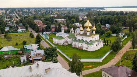 Uglich, Russia. Resurrection monastery. Male Monastery on the banks of the Volga in Uglich, Aerial View  