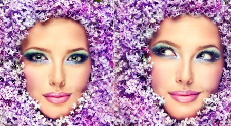 woman face in lilac flowers