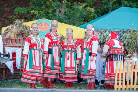 Cheboksary,Chuvashia/Russian Federation - 08.24.2019 Women in the Mordovian national costume on the day of the city Cheboksary
