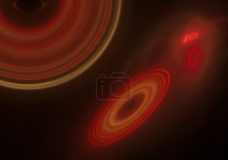 Outer space fractal design displaying many galaxies in shades of red.
