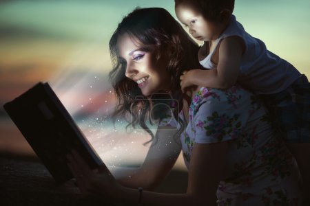 Mommy reading amazing book for her child