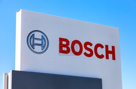 Emblem Bosch against the blue sky