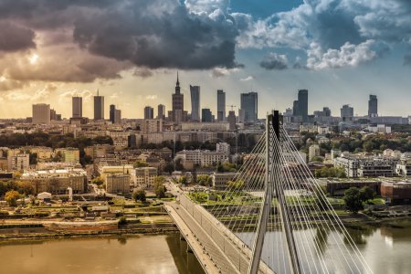 Warsaw skyline behind the bridge, Poland