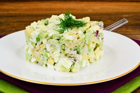 Salad with Avocado, Boiled Eggs, Red Onion and Mayonnaise