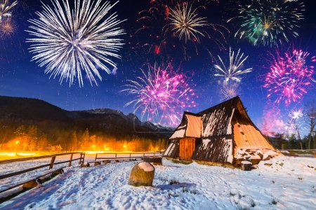 New Years firework display in Tatra mountains