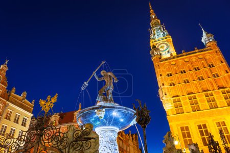 Fountain of the Neptune in old town of Gdansk