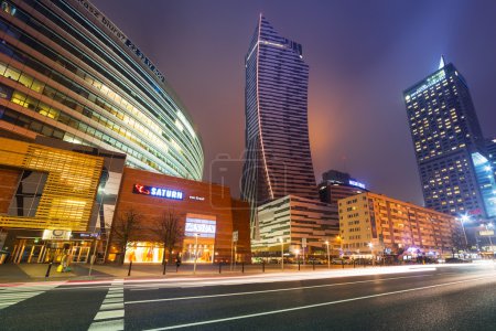 Skyscrapers in the city center of Warsaw at night