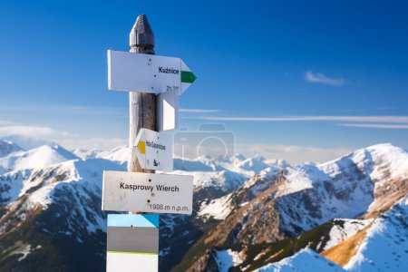 Tatra mountains signpost on Kasprowy Wierch