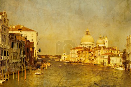 Art Venice, Italy. Gondolas on Grand Canal, Italian Canal Grande