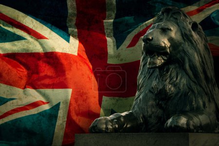 Art british lion on Union Jack background