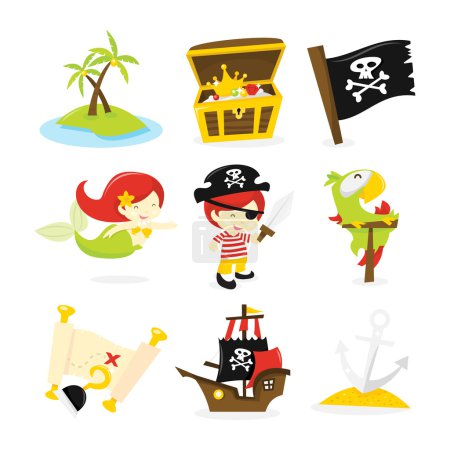 Pirate Treasure Island Icon Set