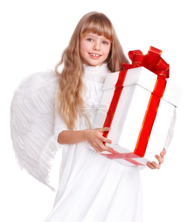 Angel child with gift box.