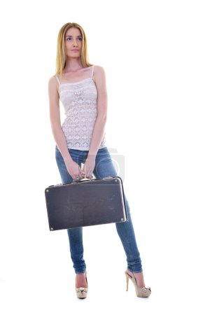 Blonde girl with travel bag