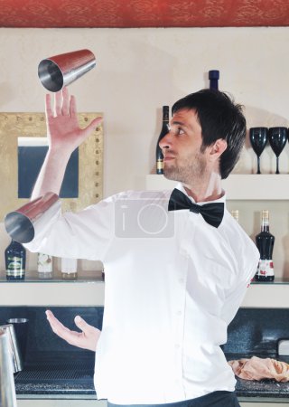 Pro barman prepare coctail drink on party
