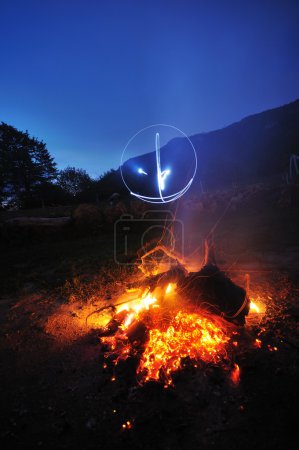 Fire with long exposure on camping at night