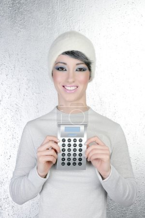 Hapy futuristic fashion winter woman calculator
