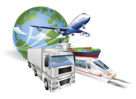 Global logistics concept airplane truck train ship