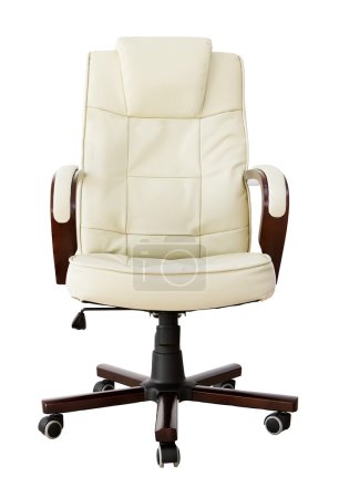Beige leather office chair with clipping path