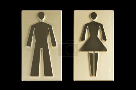 Gold restroom signs with path